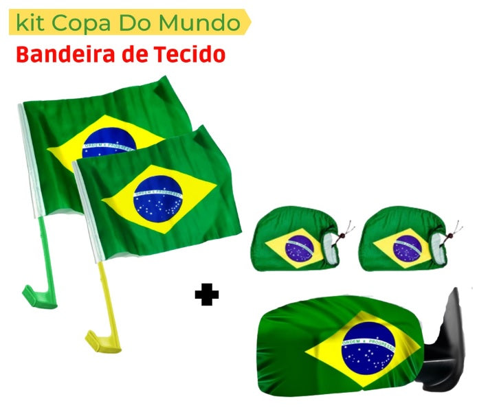 Kit 2 Bandeiras do Brasil + 2 Capas Retrovisor Para Carro